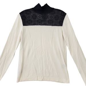 August Moon Cream Shirt Stretch Preppy Lace Y2k Long Sleeves Top Womens Size S